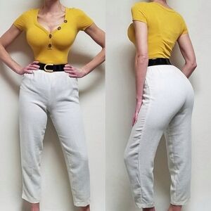 VINTAGE 80s Willow Ridge Linen Flax Cream Knit Extra High Rise Tapered Pants 6